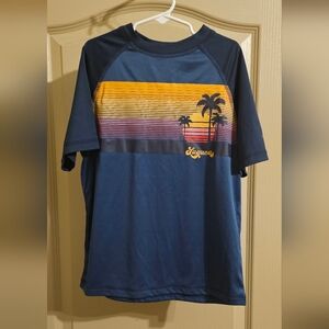 Laguna Swim Small Size 8 Navy Blue Swim Rash Guard UV Protection With Palmtrees